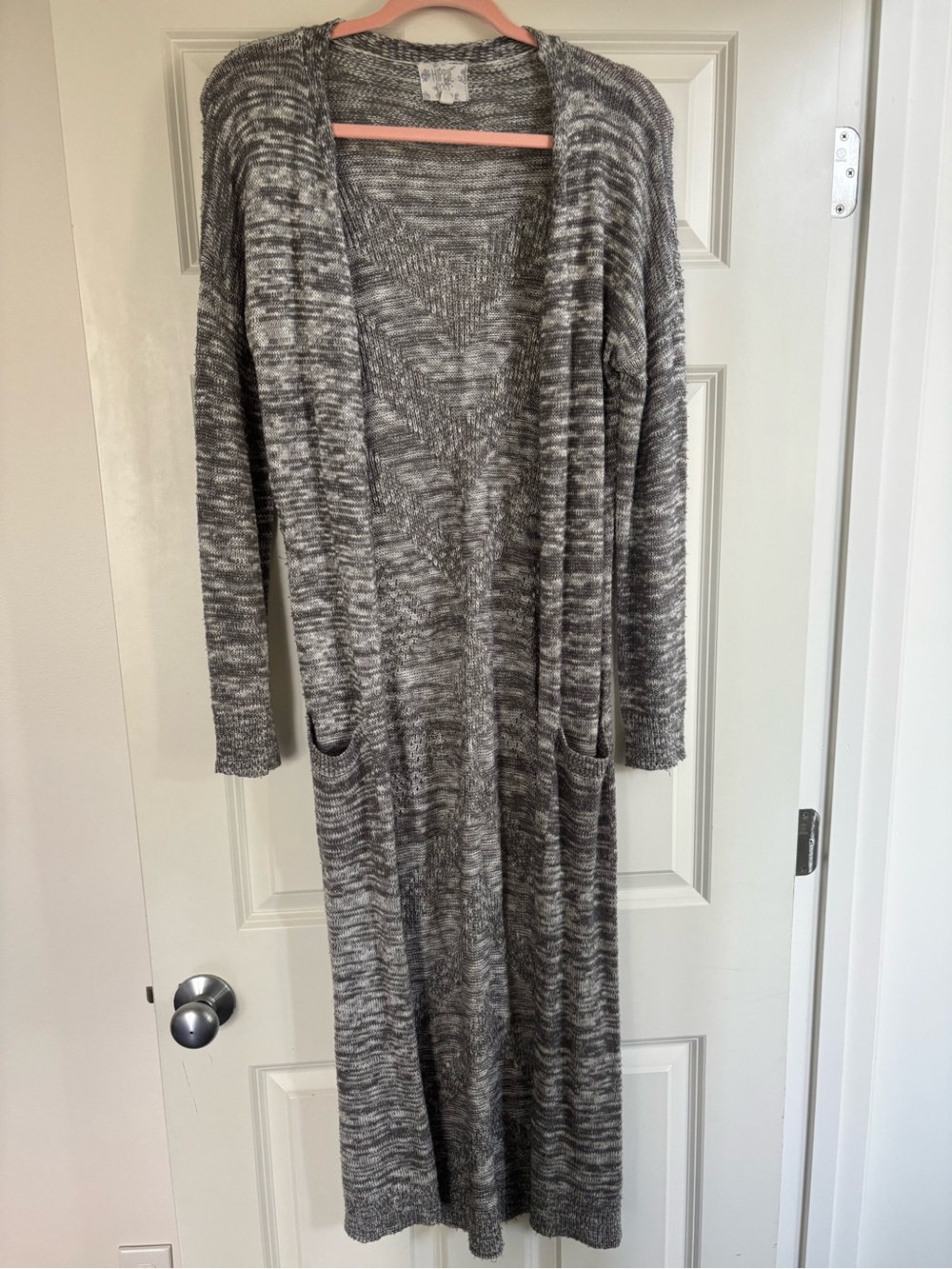 Hippie Rose Gray Marled Long Open-Front Cardigan